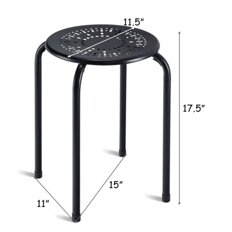 Ensemble de 6 tabourets ronds en métal empilables, Noir