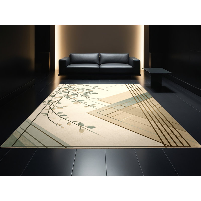 Machine Washable Orlandra Eucalyptus Minimalist Geometric Rug in Beige – Beige Binding, 2x5