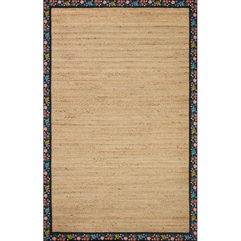 Costa Wildwood Black/Blue/Pink Floral Braided 5' x 7' Viscose Area Rug