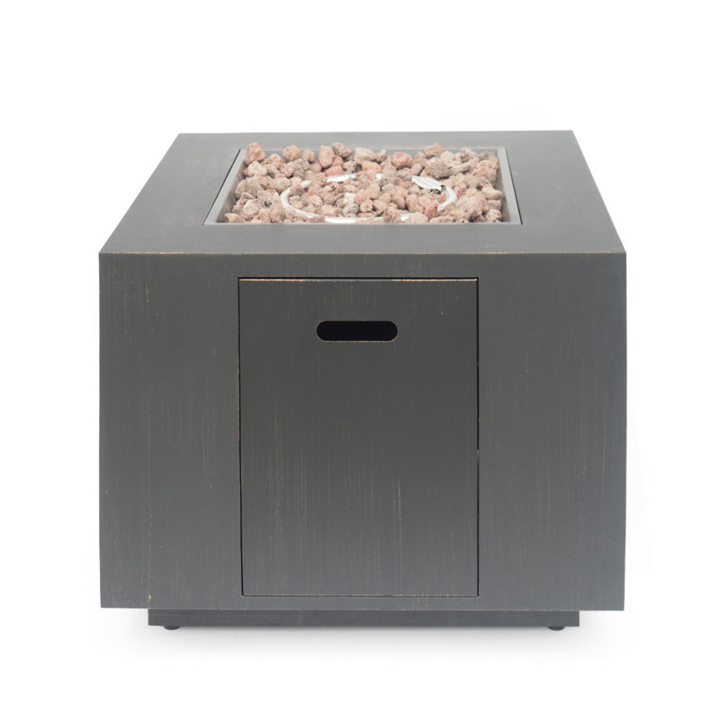 33" Outdoor Iron Square Propane Fire Pit, Tank Inside, Brushed Brown - 50,000 BTU, Brushed Brown