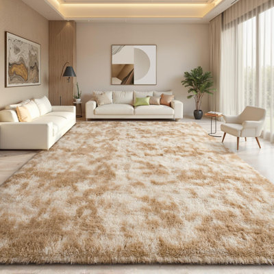 Tapis à poil long blanc crème 5 x 7 pi pour décoration de salon de chambre