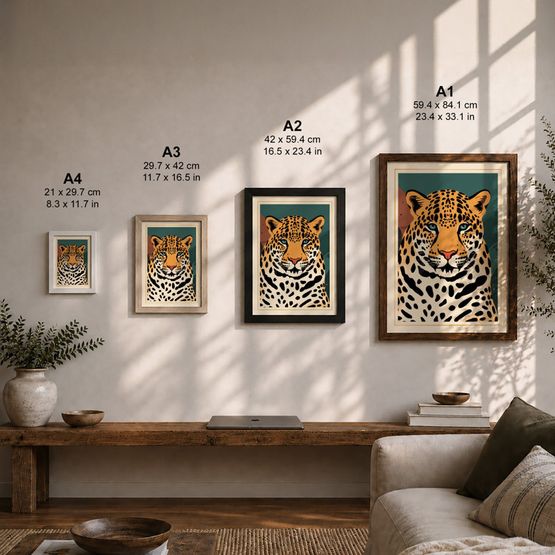 Leopard Portrait Geometric - Framed Print, A4 - 29.7 x 21.0 cm, White