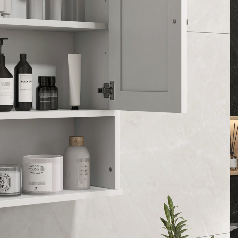 Armoire de salle de bain murale, armoire de rangement murale avec tablette ouverte et tablette réglable