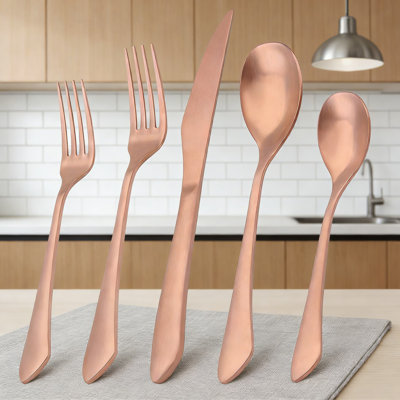 20-Piece Stainless Steel Flatware Set Service For 4, Matte Rose Gold Silverware With Satin Finish, Dishwasher Safe Cutlery Set For Home And Restaurant Use