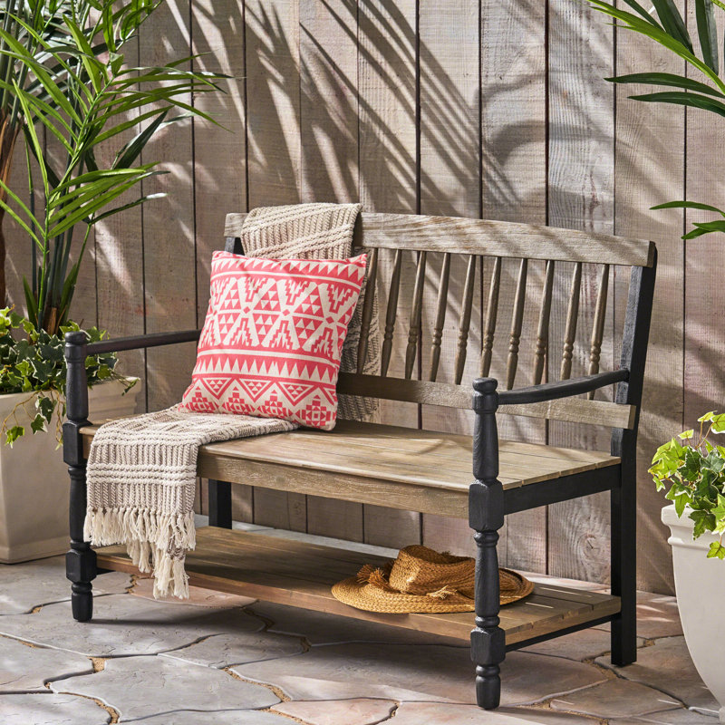 Banc en bois avec tablette de rangement, design moderne gris et noir, Gris/noir
