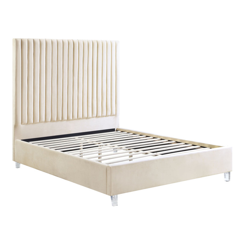 Lit capitonné beige Sahera, Grand