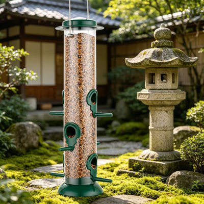 Metal Tube Bird Feeder For Outdoors Hanging, Chew-Proof And Squirrel-Resistant, 6-Port Finch Feeder With Anti-Rust Finish, 13-Inch, Green