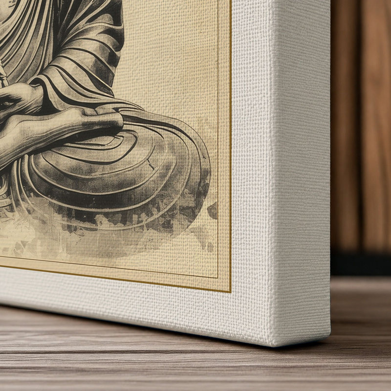 Meditating Buddha Japandi - Wrapped Canvas, 30x20 - 76.2 x 50.8 cm, Cream Border