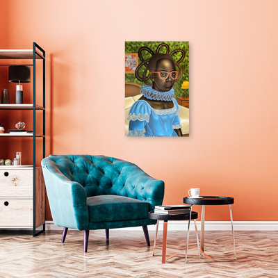 Regal Girl Blue Dress Elegant Modern Vintage Portrait, art mural