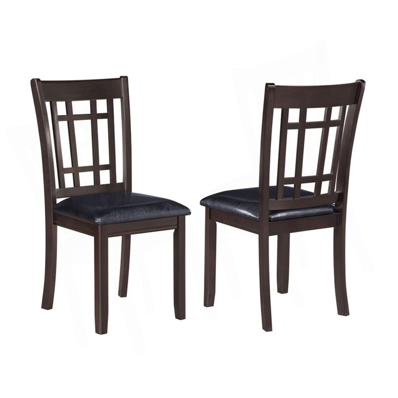 Ensemble de 2 chaises d'appoint en bois avec assise en similicuir noir, espresso