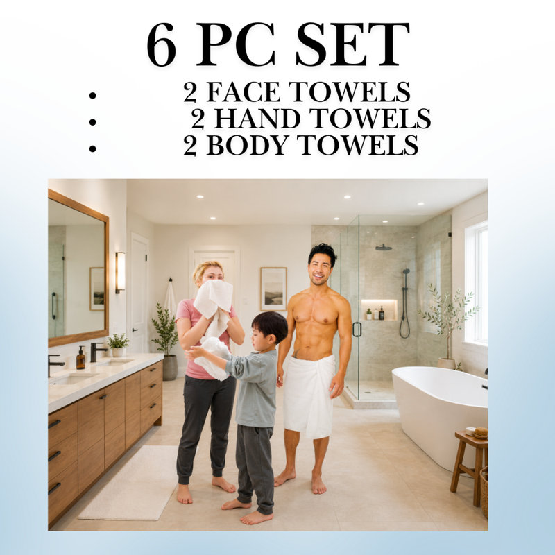 Luxury 100% Cotton Towel Set – 2 Face Towels, 2 Hand Towels, 2 Body Towels (White, 600 GSM)