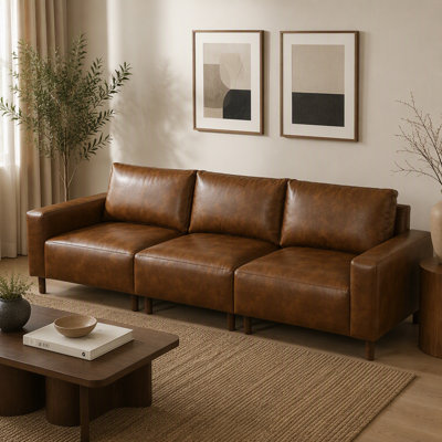 112" Luxury PU Leather Sofa for Living Room,Apartment,Upholstered Breathable Faux Leather PU Couch with Wood Legs