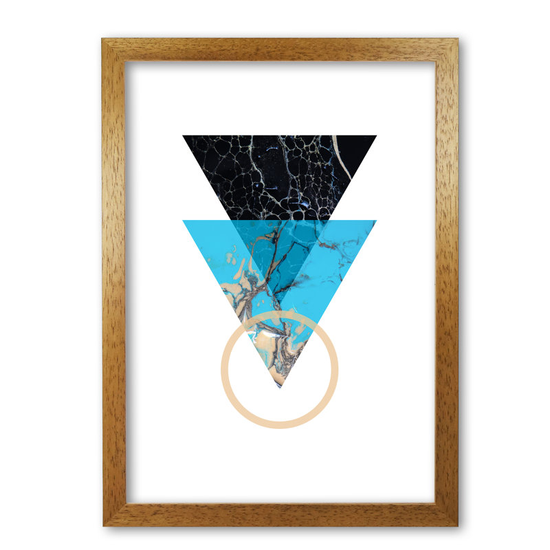 Blue Sand Abstract Triangles - Print, 85 cm H x 60 cm W x 5 cm D, Honey Oak Frame