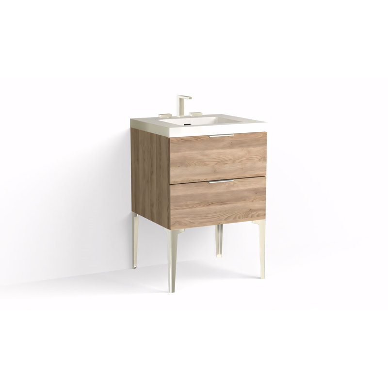 Avila 24" W Freestanding Single Bathroom Vanity with Dean Leg, Gloss White/8" Widespread, Nocino, Polished Nickel