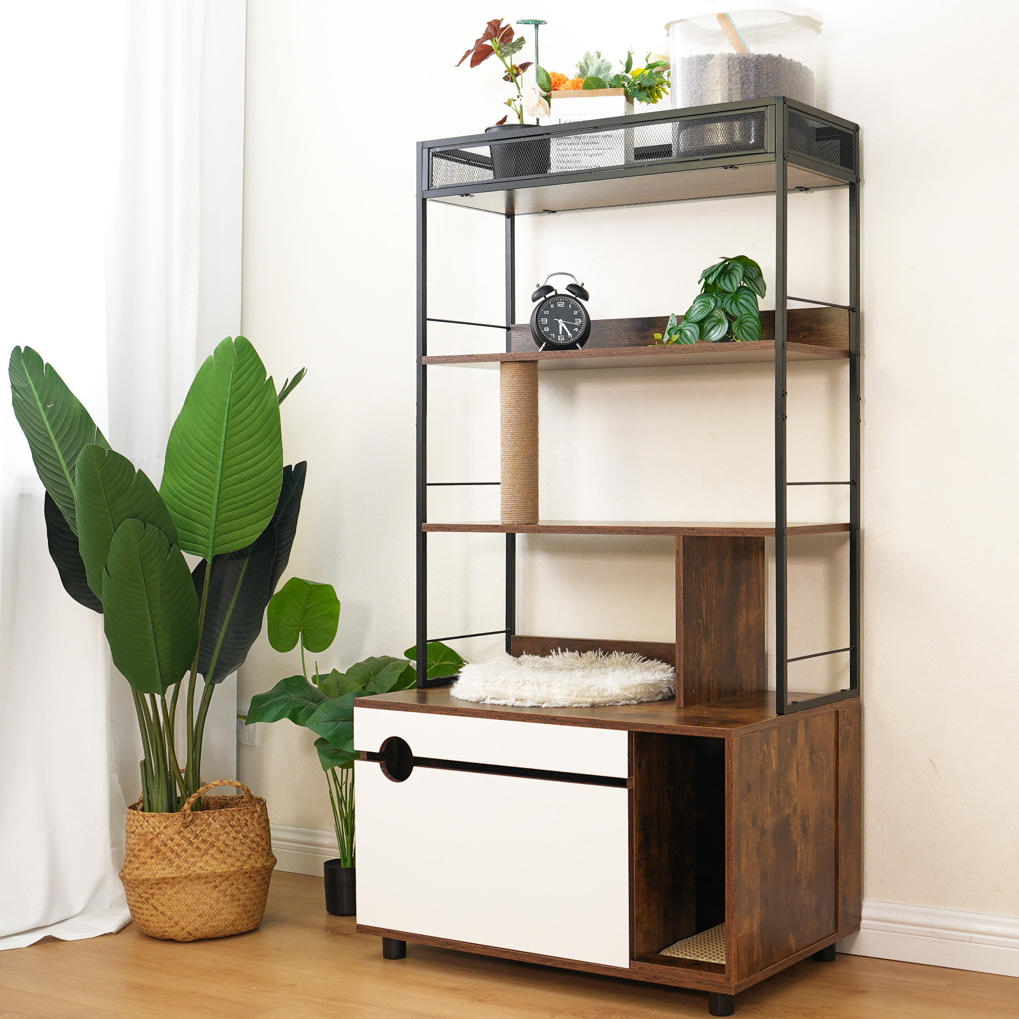 Tucker Murphy Pet™ Cat Litter Box Enclosures with Shelves, Cat Tree