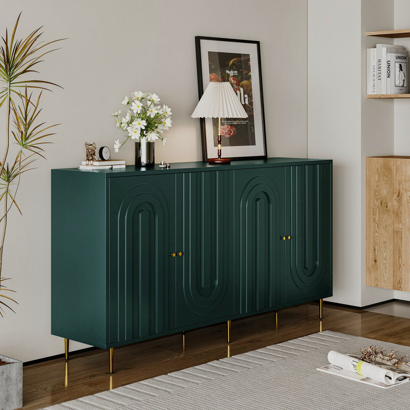 Sideboard with 4 Doors and sturdy metal legs, Green
