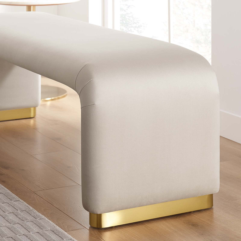 Modway Koda Velvet Upholstered Bench, Almond, Brass Gold