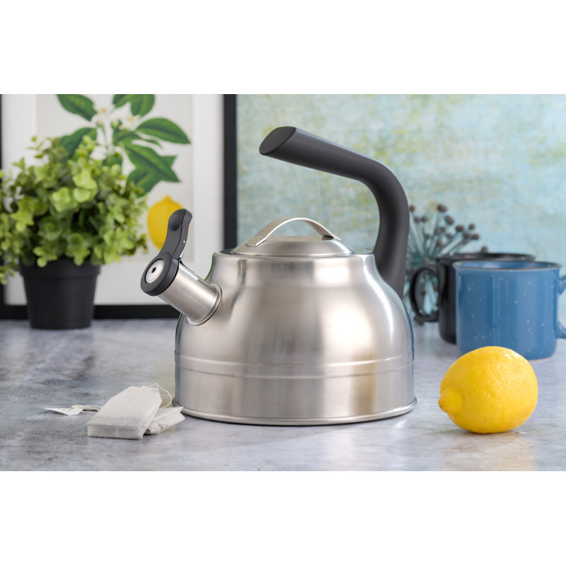 Kenmore Elite Costner 2.3 Quarts Stainless Steel (18/8) Whistling Stovetop Tea Kettle, Satin Stainless