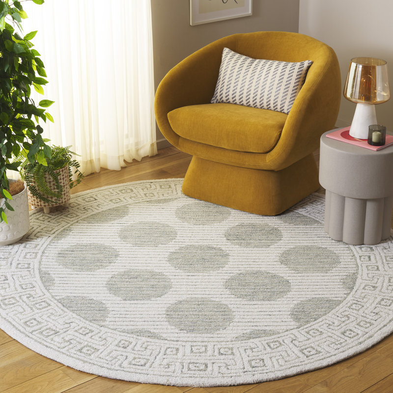 Pine 702 Hand Tufted Wool; Cotton; Latex Geometric Rug in Sage/Ivory, Round 6'