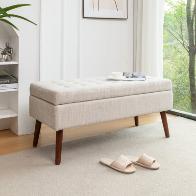 Repose-pieds capitonné avec rangement | Pieds en bois massif, couvercle à charnières de sécurité pour le lit et le vestibule de la chambre à coucher