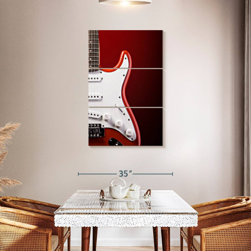 Abarca, guitare électrique moderne sur fond rouge, H 45 po x l 28 po