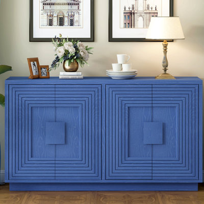 Buffet Cabinet With Storage, 4-Door Vintage Fluted Sideboard Cabinet With Adjustable Shelves For Dining Room, Kitchen, And Living Room