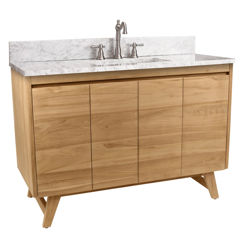 Coventry 48" Single Bathroom Vanity with Carrara Marble Top, Natural Teak