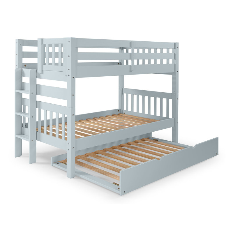 Treva Solid Wood Standard Twin over Twin Bunk Beds, 4 Step Ladder, Twin Trundle, Breezy Blue, Blue