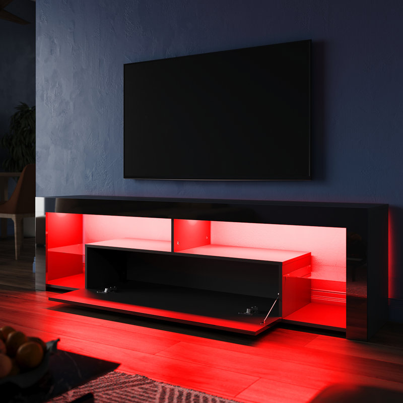 RGB Color Changing Light Mood TV Cabinet with Flip-Down Door, 50.5cm H x 180cm L x 35cm W, Black