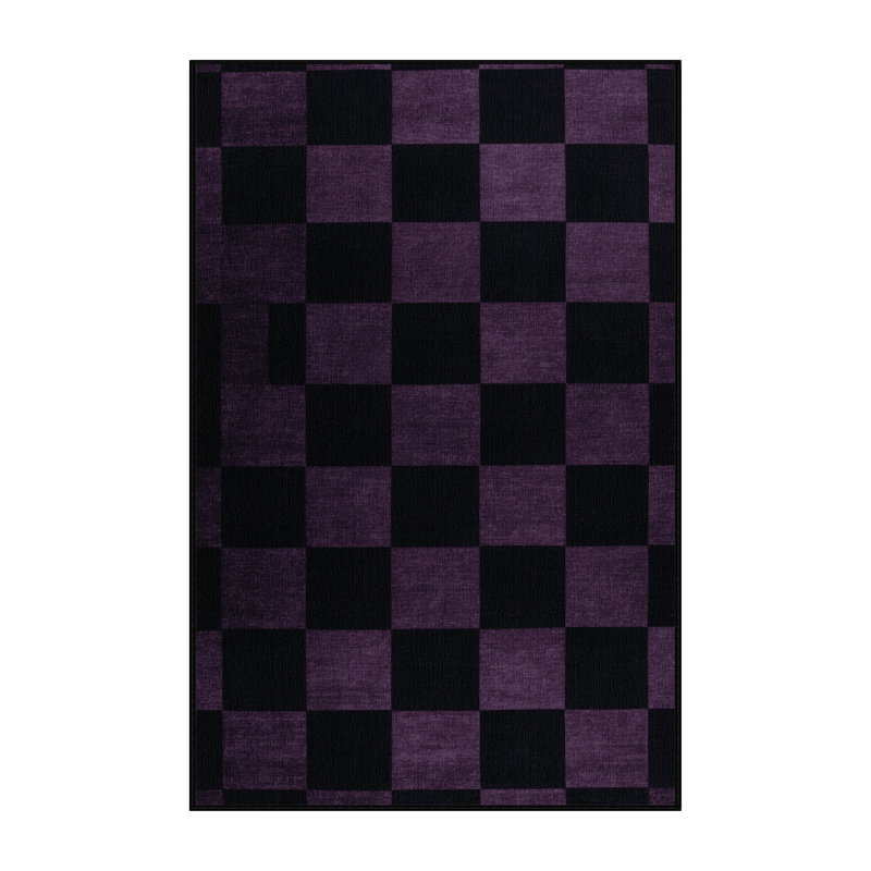 Machine Washable Checkered Gray Area Rug, Rectangle 6' x 9'