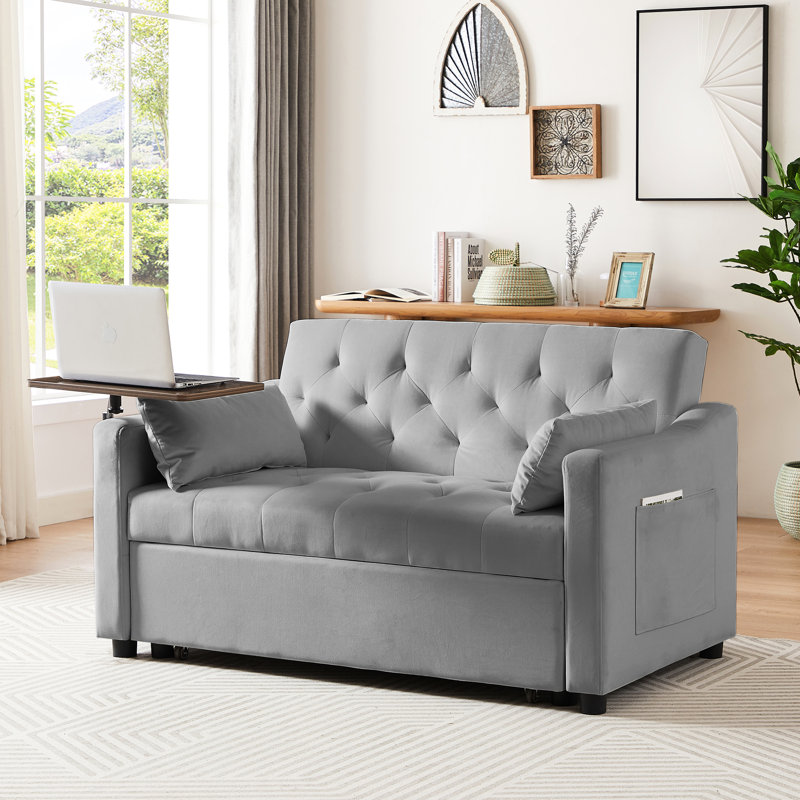 Lit en velours gris avec accoudoirs de table d'appoint, style moderne, se convertit rapidement, plusieurs angles réglables pour un confort supérieur, et en plastique, lit convertible simple à assembler, table tournante,