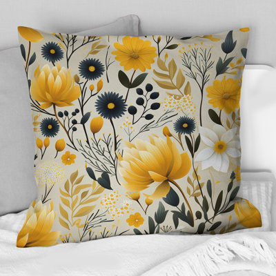Retro Floral Revival Botanical Pattern II - Floral Polyester Throw Pillow