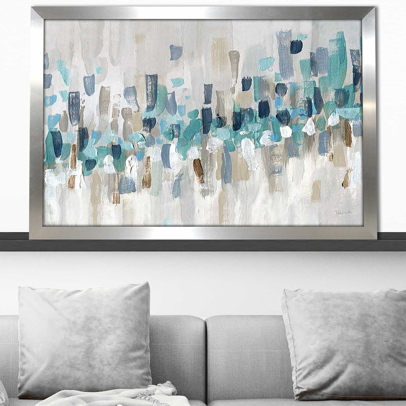 Staccato Blue II par - Peinture, Encadrement argenté, H 33,5 po x l 49,5 po x P 1 po