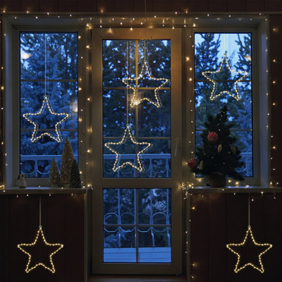  Star Christmas Window Lights - Battery Operated 6M 60 LED Fairy String - 8 Modes, Waterproof, Indoor Outdoor Holiday, Wedding, Party Decorations - Warm White, 5-Pack