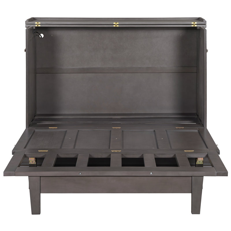 Coffre en pin massif massif avec commode avec station de charge et grand tiroir de rangement pour bureau personnel, Gris