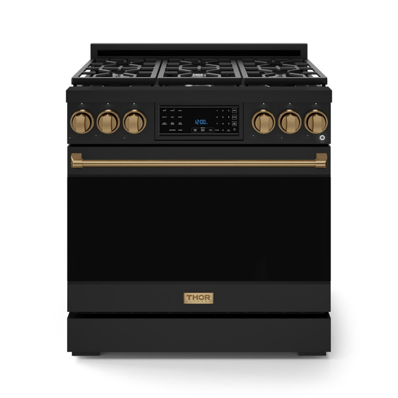 Gordon Ramsay by THOR Kitchen 36 Inch Professional Gas Range with Tilt Panel Touch Control in Black/Bronze, Black