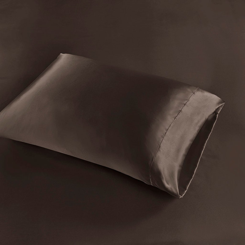 Ensemble de draps en satin 6 pièces Gracie Mills Coralie, Ensemble de draps pour lit très grand californien, Brun