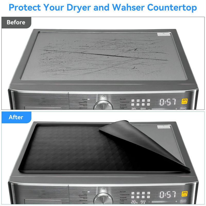 Washer And Dryer Top Protector Mat,Silicone Rubber Mat For Laudry Machine & Dryer,Non Slip Heavy Duty Waterproof Washable Top Cover Pad,Black