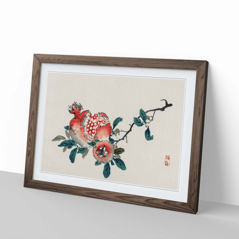 Pomegranate by Kono Bairei - Picture Frame Painting Print, 35cm H x 50cm W x 2cm D, Walnut