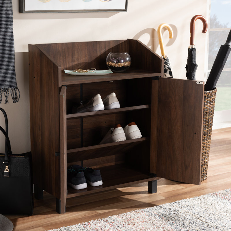 Marialy 2-Door Shoe Storage Cabinet in Walnut Brown Finished Wood, 32.1'' H X 23.6'' W X 11.8'' D