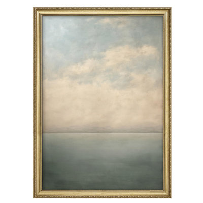 "Serene Sky and Sea Minimalist Coastal Landscape Country Rustic Gold Art encadré, décoration murale"