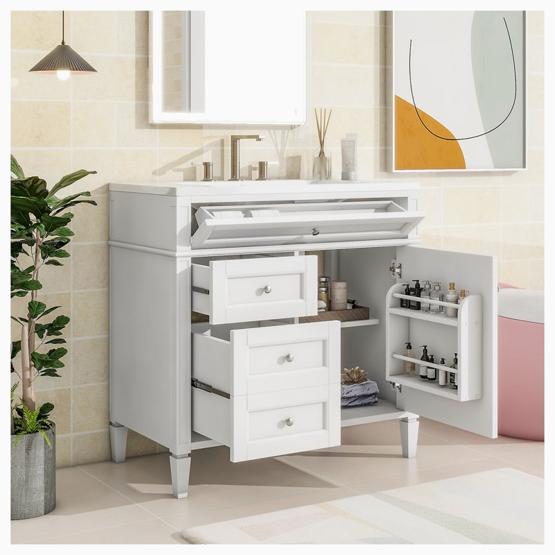 Ensemble de meuble-lavabo simple 36,00 avec comptoir Disheka, Blanc