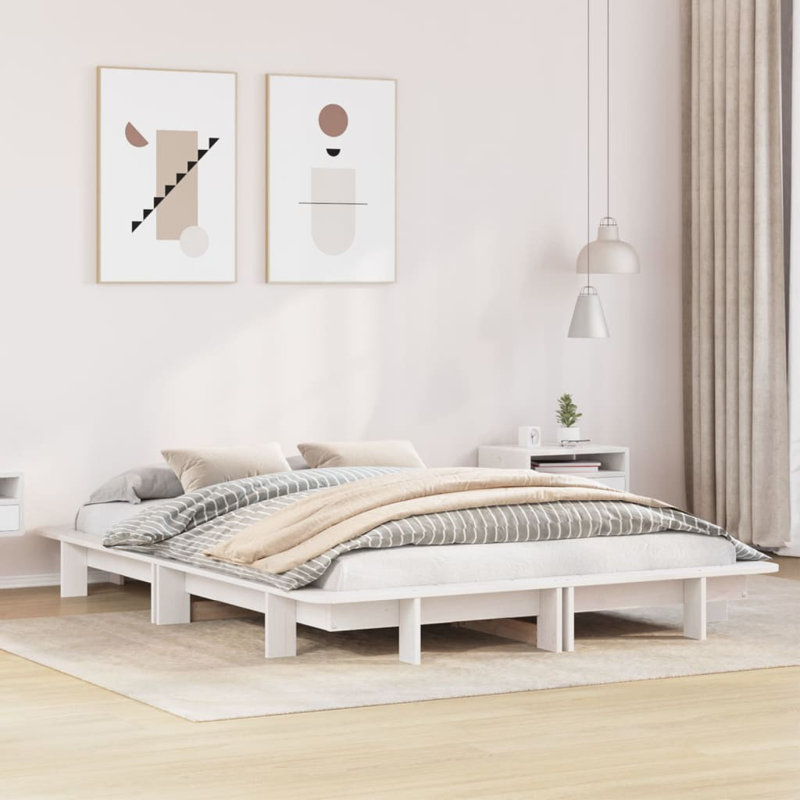 Bed Frame Without Mattress Solid Wood Pine, European Kingsize (160 x 200cm), White