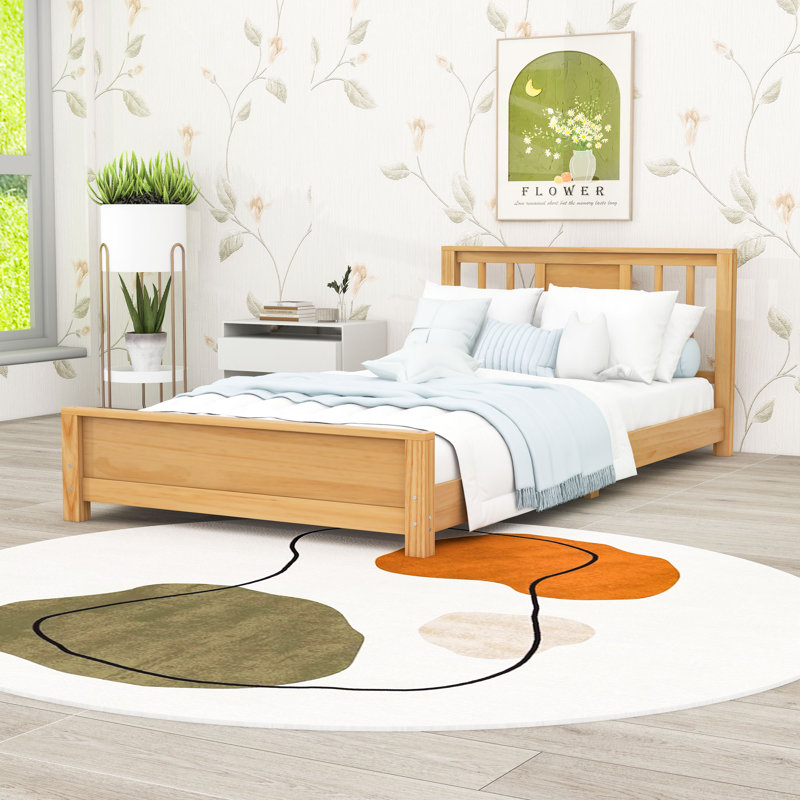 Base de lit plateforme en bois avec tête de lit, Natural