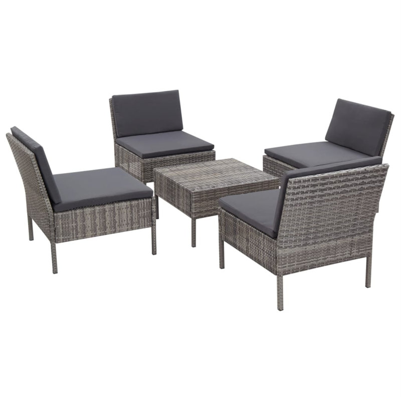 Adiah 5 Piece Lounge Chair with Cushions, Gray, Gray