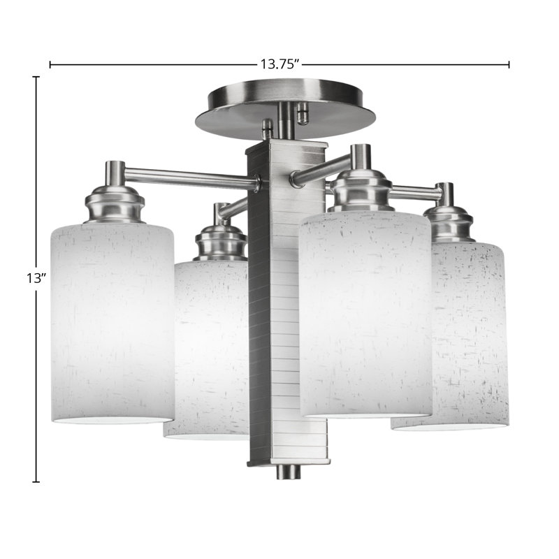 Plafonnier semi-encastré 4 lumières Edge au fini nickel brossé avec verre mousseline blanc 4 po