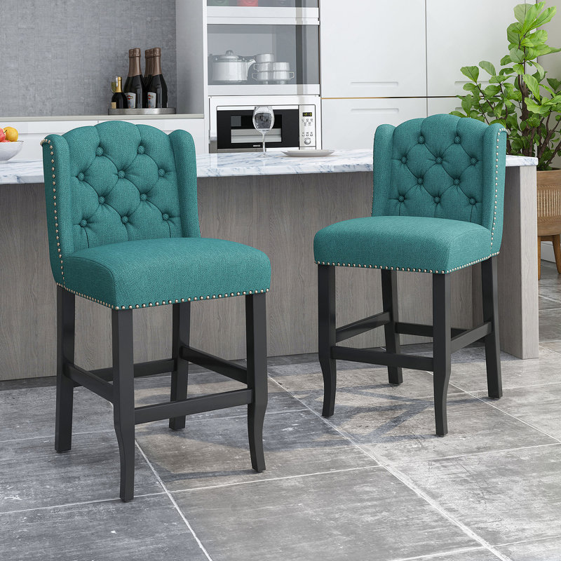 Tabourets à oreilles capitonnés en tissu, Tabouret de comptoir (siège d'une hauteur de 27 p, Sarcelle