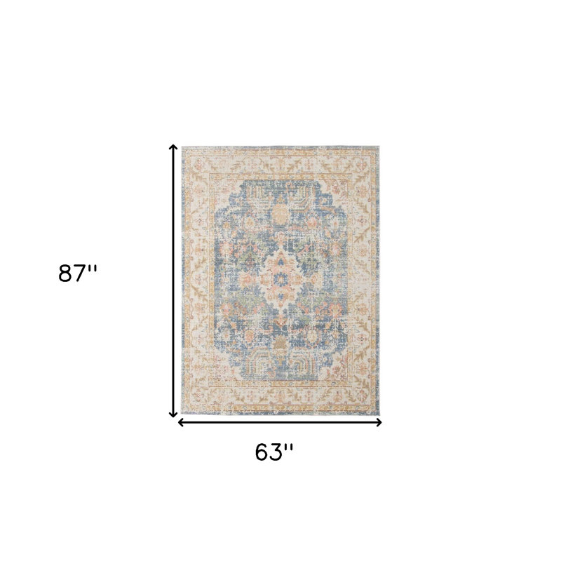 Tapis floral bleu or et orange 5 pi x 8 pi