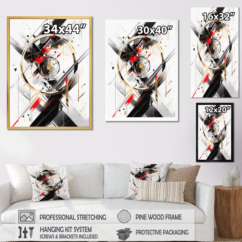 " Black Red Multifaceted Whirls ", 32" H x 24" W x 1" D, Wrapped Canvas