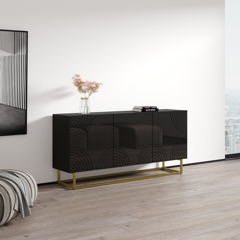 Buffet de 63 po Pittsfield avec finition ultrabrillante, Noir